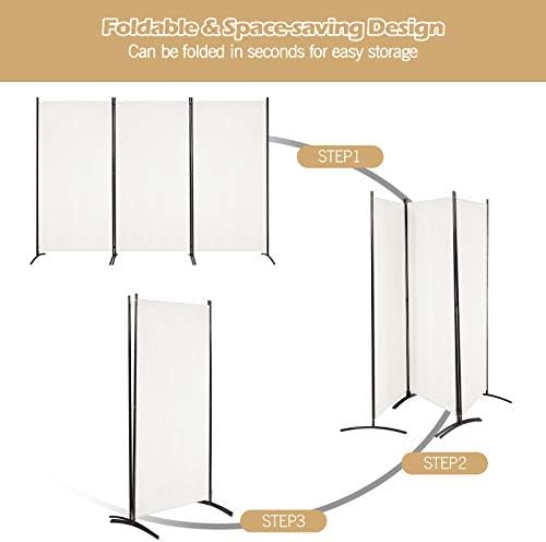 Giantex 6 Ft Tall 3 Panel Room Divider White, Lightweight Portable Folding Privacy Screen, Freestanding Partition Wall Divider and Separator for Bedroom Home Office Apartment Studio - Image 3