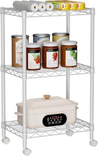 Golpart Small Shelves Storage Wire Metal Adjustable Shelf Unit with Wheels by Golpart
