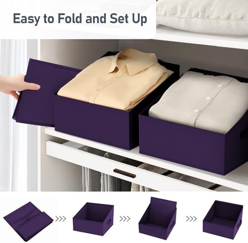 DIMJ Closet Storage Bins 6 Pack - Fabric Storage Baskets for Shelves, Collapsible Clothes Organizer, Trapezoid Shelf Organization Storage Cubes for Purse, Toys, Books, Towel, Clothes, Purple - Image 3