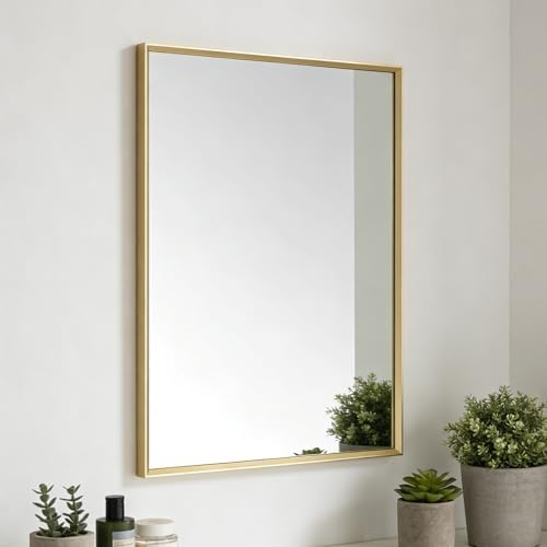 Bathroom Mirror for Wall, 24x16 Inch Framed Vanity Mirror Brushed Gold by Ruomeng