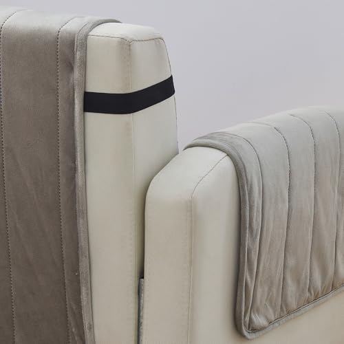 Great Bay Home Velvet Chair Cover - Washable Slipcover Furniture Protector with Elastic Straps - Furniture Cover for Dogs, Kids, and Pets - Stitched Detail (Wild Dove Grey) - Image 2