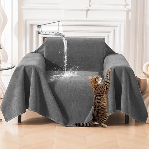 Deep Dream Cat-Scratch Resistant Armchair Couch Cover, Waterproof Sofa Cover for Dogs, Pet Friendly Couch Protectors Anti Slip Thickened Slipcovers for Dogs Pets, 71" x 91", Dark Grey by DeepDream