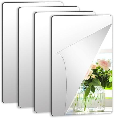 JUNEBRUSHS 4 Pack Self Adhesive Acrylic Mirror, 6X 9 Inch Mirror Tiles by JUNEBRUSHS