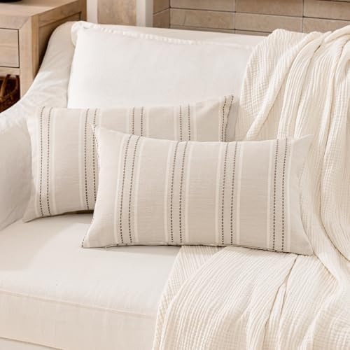 Hckot Striped Throw Pillow Covers 12x20 Set of 2 Taupe Pillow Covers - Image 2