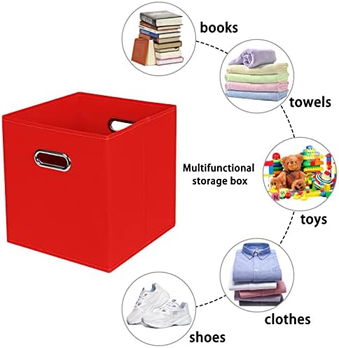 Fabric storage bins Cubes, Fabric Cube Organizer with Handle, Foldable Cube Bins for Cloth or Accessary Storage, 11x11x11, Set of 6, (Red) - Image 3