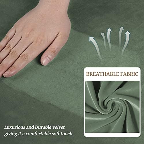 WEERRW Velvet Stretch 3 Pieces Couch Cover for Sofa Washable, Greyish Green - Image 4