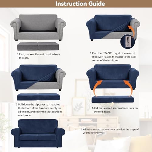 WEERRW Velvet Stretch 3 Pieces Couch Cover for Sofa Washable, Navy Blue - Image 6