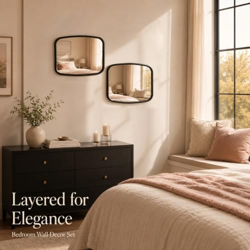 2 Pack Rounded Square Wall Mirror, 10"x12" Metal Framed Decorative Mirror with Real Glass, Aesthetic Curved Edge Vanity Mirror for Bedroom, Living Room, Black Wall Decor - Image 5