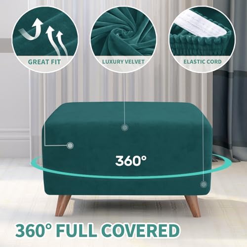 MAXIJIN Velvet Ottoman Cover Rectangular Stretch Square Ottoman Covers Slipcover Rectangle Washable Foot Stool Cover Thick Storage Protector with Elastic Bottom (Ottoman Large, Blackish Green) - Image 4