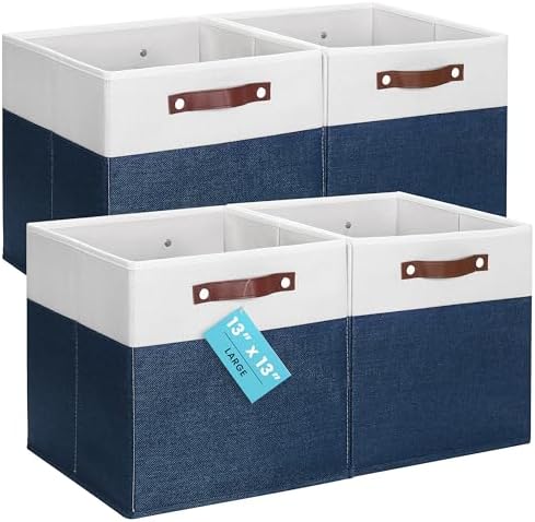 OrganiHaus 13x13 Cube Storage Bins, Set of 4 - Fabric Storage Cubes by OrganiHaus