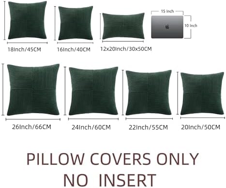 Fancy Homi Set of 2 Dark Green Lumbar Decorative Throw Pillow Covers 12x20 Inch for Living Room Couch Bed, Boho Farmhouse Forest Green Home Decor, Soft Corduroy Corss Patchwork Cushion Case - Image 7