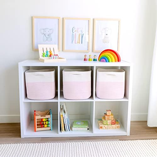 NaturalCozy Storage Cubes 11 Inch Cotton Rope Woven Baskets for Organizing, 3-Pack | Cube Storage Bin | Square Storage Baskets for Shelves Organizer, Classroom, Kids Toy Bins, Closet, Baby Nursery - Image 3