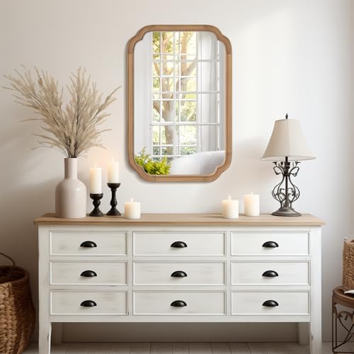 WallBeyond 20" x 30" Rounded Corner Arch Wall Mirror with Wood Frame for Entryway, Living Room or Bedroom Home Decor - Light Woodgrain [20" x 30" Honey-Colored] - Image 3