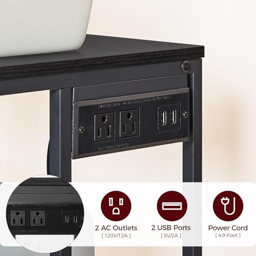 MAHANCRIS Mobile Printer Stand, 3-Tier Industrial Printer Cart with Power Outlets and 2 USB Ports, Rolling Printer Table on Wheels for Home Offices Kitchen Organization Rack, Black PTHB78E01 - Image 5