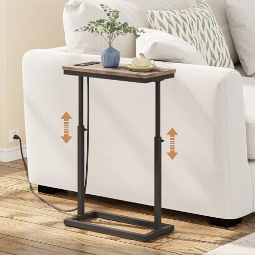 TUTOTAK End Table with Charging Station, Side Table, Tall Couch Table by ChoosetutotakFurnitureBuildYourCozyHome