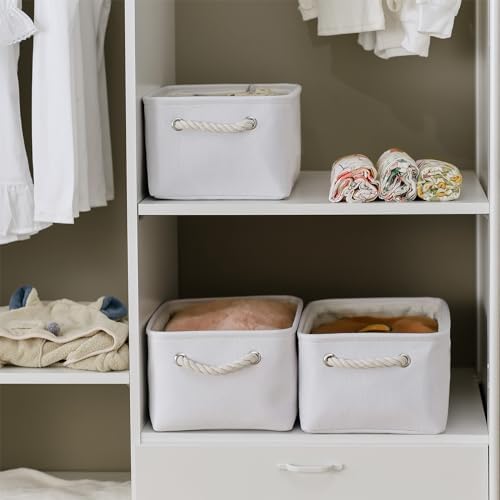 TheWarmHome Storage Bins for Shelves - Medium 3Pack 13.8L*9.8W*6.7H inch Fabric Storage Cubes Canves Storage Basket for Organizing Toys Baby Clothes Gift Dog (White) - Image 2