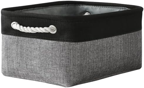 TheWarmHome Storage Basket for Organizing - 1 Pack 14x10x6.7 inch Collapsible Storage Bins for Shelves, Dog Toy Bin for Closet Organizer laundry Gift Cloth Nursery (Grey & Black) by TheWarmHome
