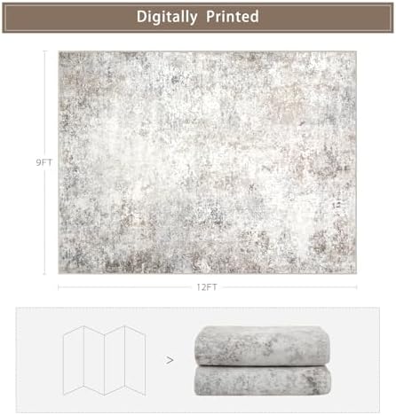 Beige Grey Washable Rugs 9x12 Area Rugs for Living Room,Bedroom,Dining Room - Image 2