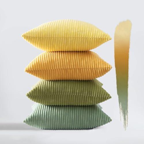 Topfinel 22x22 Decorative Large Throw Pillows Covers Set of 4,Yellow Green Mix Design Corduroy Bed Cushion Case,Couch Sofa Living Room Euro Shams No Insert,Summer Home Decor - Image 7
