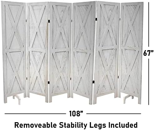 Premium Home 6-Panel Room Divider – Rustic White Barn Door, X Pattern Folding Privacy Screen, Partition Wall - Image 4