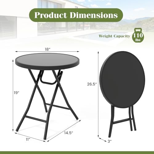 GIANTEX Folding Side Table w/Tempered Glass Tabletop & Metal Frame, Black - Image 3