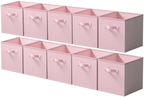 Cupic Cupid 10-Pack 11x11 Collapsible Storage Cubes, Fabric Bins, Pink by CupicCupid