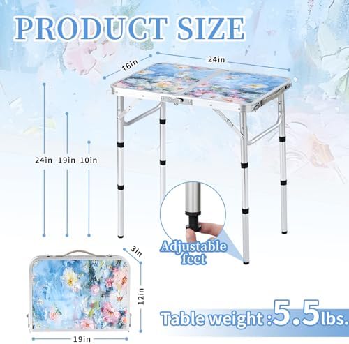 Outdoor Side Table, Portable 3 Adjustable Height, Small Folding Table - Image 3