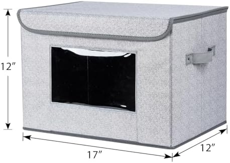 Univivi Larger Fabric Collapsible Storage Bins, Foldable Storage Boxes with Lids, Storage Cube Organizer Basket for Home, Closet, Bedroom(Gray, 17“ x 12” x 12") - Image 3