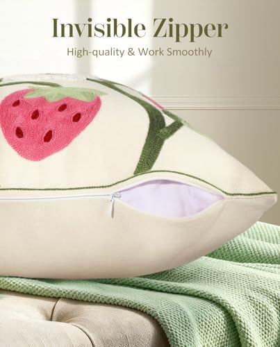 Embroidered Throw Pillow Cover 18x18 Inch, Branch Strawberry - Image 3