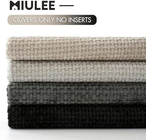MIULEE Soft Decorative Chenille Pillow Covers Cream Grey 16x16 Pack of 4 - Image 6