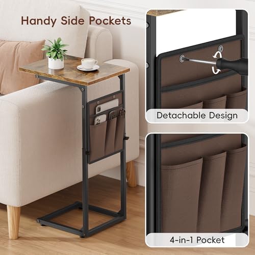 Vagusicc C-Shaped End Table, Small Side Table for Couch, Sofa Table Adjustable Height End Tables Living Room, Bedside Slide Under Couch Table for Sofa, TV Tray Table with Metal Frame for Bedroom,Brown - Image 7