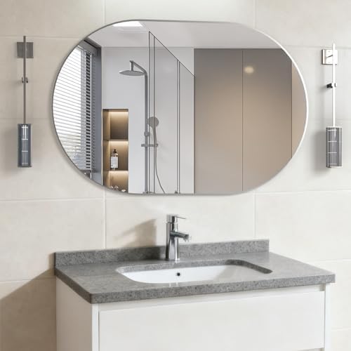 Oval Bathroom Mirror Capsule Wall Vanity Mirror, 24"x36" Pill Mirrors Wall Mounted Mirror, Large Modern Mirror with Silver Metal Frame, Decor for Entryway, Bedroom, Living Room - Image 4