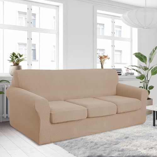 U-NICE HOME 4 Pieces Oversized Stretch Couch Cover Slipcover, Camel - Image 2