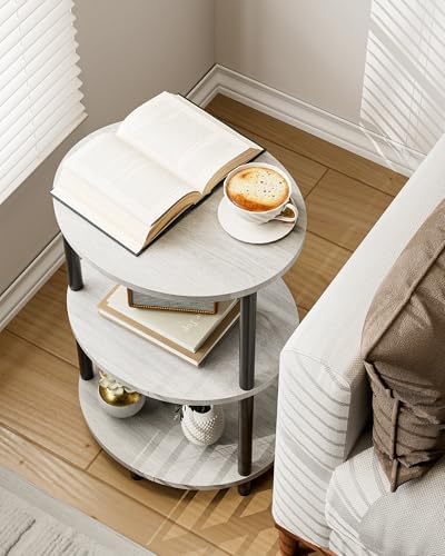 Small Round Side Table - 3-Tier Oval Accent Table for Small Spaces, Rustic Wood and Metal Couch End Table, Nightstand for Bedroom or End Table Living Room, Set of 2, Greige - Image 4