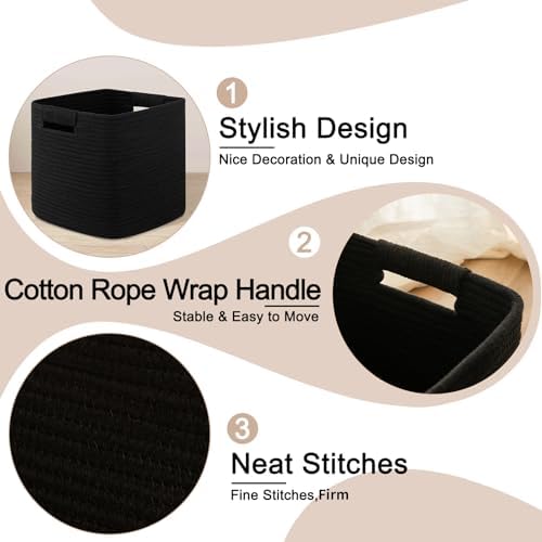 OIAHOMY Storage Cubes 11 Inch Storage Bins 3-Pack Square Baskets Black - Image 3