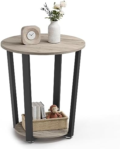 VASAGLE Round Side End Table, 2-Tier Accent Nightstand with Storage Shelf by Unknown