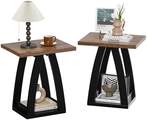 FROMJBEST End Table Set of 2, Side Table Living Room,Nightstand Black&Brown by FROMJBEST
