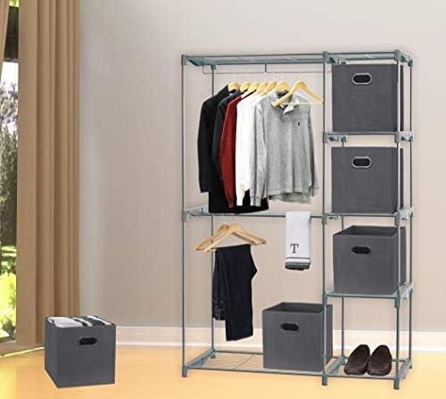 Simple Houseware 11-Inch Foldable Cube Storage Bins with Handles, Dark Gray - Image 5