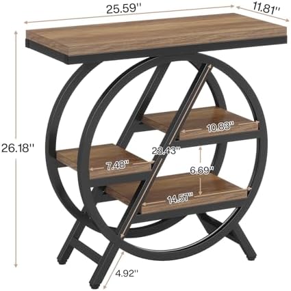 Tribesigns End Table for Living Room, 3-Tier Narrow Side Table with Storage, Wood Sofa Side Table with Geometric Metal Frame, Industrial Nightstand and Bedside Table for Bedroom, Light Brown - Image 2