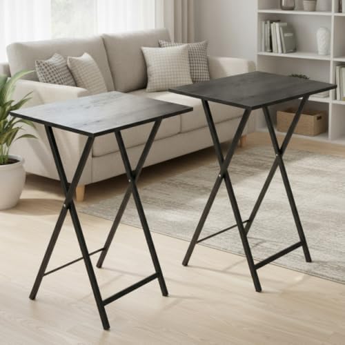 Folding TV Tray Table with Stand, Set of 4 Small Table, TV Dinner Table, Snack Tray Table Set, Portable Foldable Desk, Sofa Side Table, TV Tray Table for Couch, Living Room, Small Space - Image 4