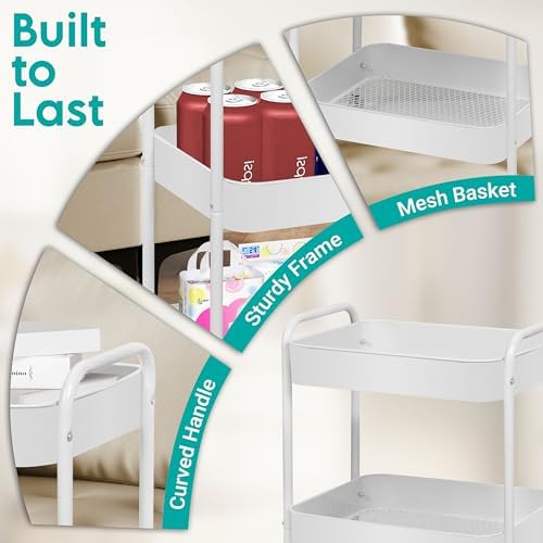 ZOES HOMEWARE 3 Tier Metal Rolling Cart on Wheels,Heavy Duty Utility Cart - Image 3