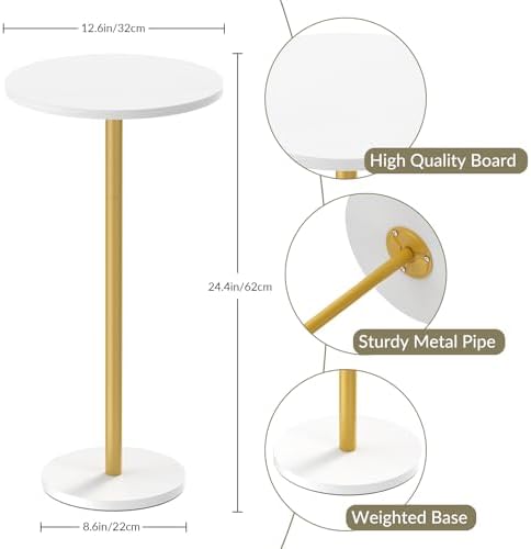White Small Round Side Table Set of 2 Drink Tables - Image 3