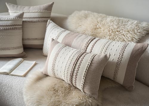 Cethom Boho Lumbar Pillow Covers 14x36 Inch Long, Khaki Textured Decorative Couch Pillow Cases for Farmhouse Home Decor, Accent Cushion Cover for Sofa, Bed, Living Room, Bedroom, Pack of 1 - Image 2