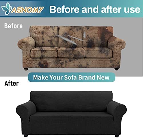 Asnomy Stretch Couch Covers for Sofa Washable, 3 Cushion Couch,Black - Image 6