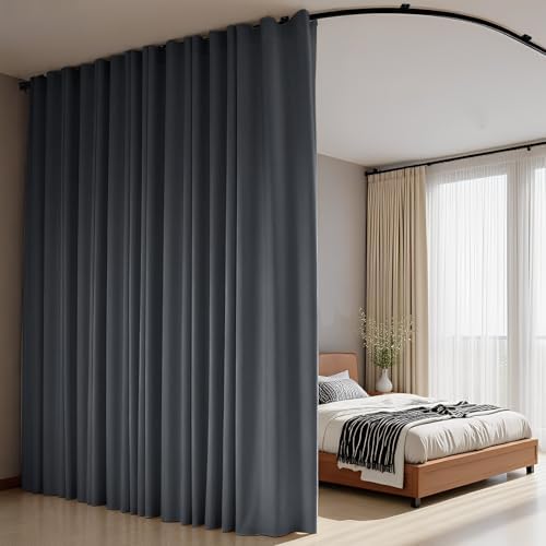 Room Divider Curtains Flexible Ceiling Tracks set Curtain track Ceiling Mount Blackout Curtain for Living Room Bedroom Ceiling Curtain Rod Privacy Dividers Panels W100 x H120 Grey Drape & Black rail - Image 6