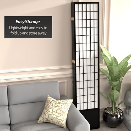 Red Lantern 7 ft. Tall Window Pane Shoji Screen - Black - 6 Panels - Image 5