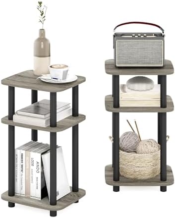 Furinno JUST 3-Tier Telephone Table Set of 2, Turn-N-Tube Toolless Side Table with Open Shelf, Round Curve Corner Night Stand, Bedside Table, for Living Room, Bedroom, French Oak - Image 5