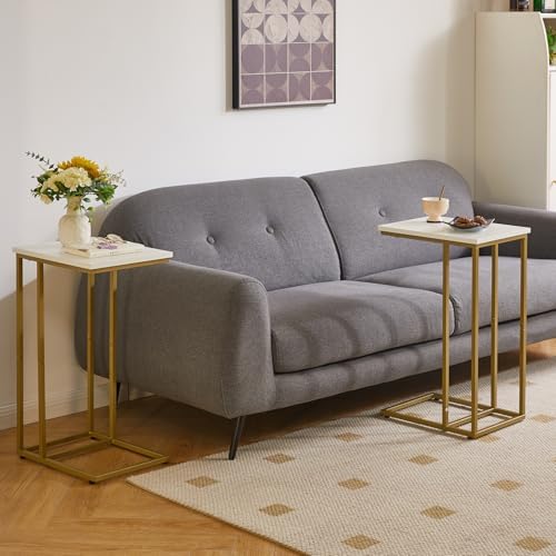Aibiju Small Side Tables C Shaped, End Table, Small Table Stand for Living Room Bedroom, Little Bedside Table 16x12x25 inch White+Gold YD-TM051WG-2 - Image 5