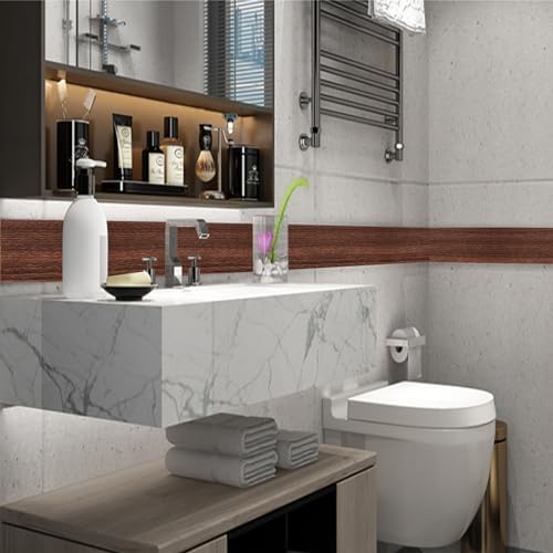 YESUS Dark Grey Wood Grain 3D 10M Wallpaper Frame Removable PVC Waterproof Peel and Stick Wallpaper,Bathroom Frame Sticker Wall Decor (Brown, 2" x 393") - Image 5