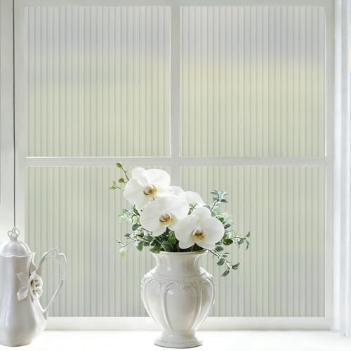 VELIMAX 4/5-Inch Reeded Glass Window Film, Frosted Glass Window Privacy Film, Non Adhesive Decorative Sticker for Bathroom Living Room Office 17.7 x 118 inches by VELIMAX